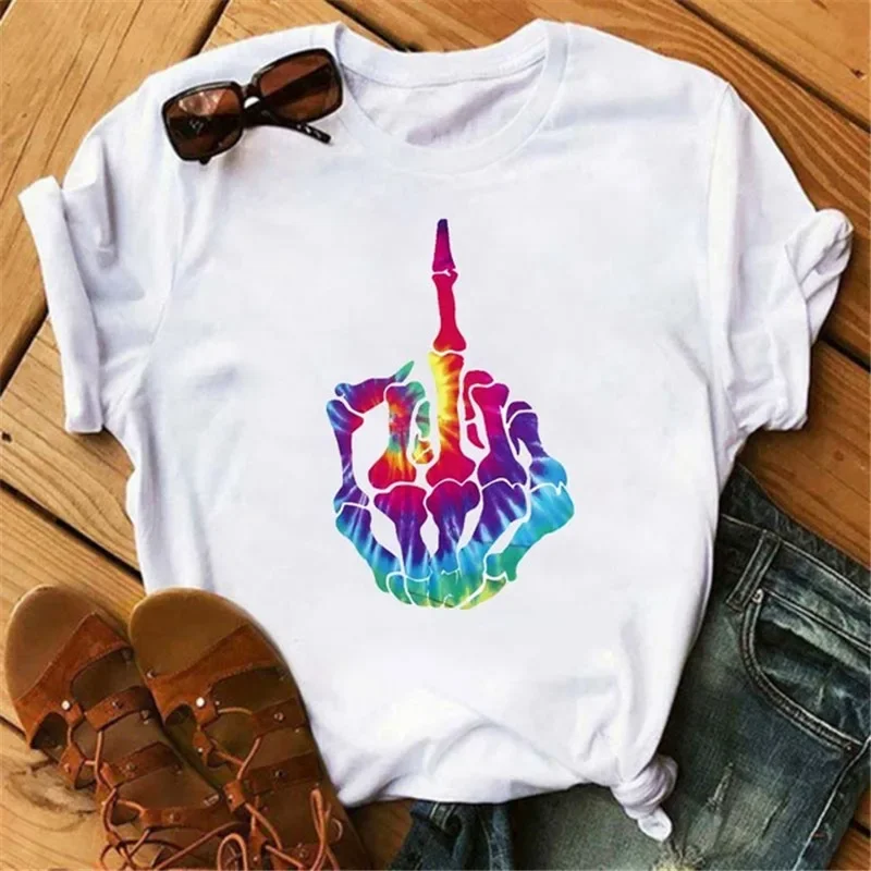 Middle Finger Print T Shirt Women Short Sleeve O Neck Loose Tshirt Summer Women Causal Tee Shirt Tops Camisetas Mujer