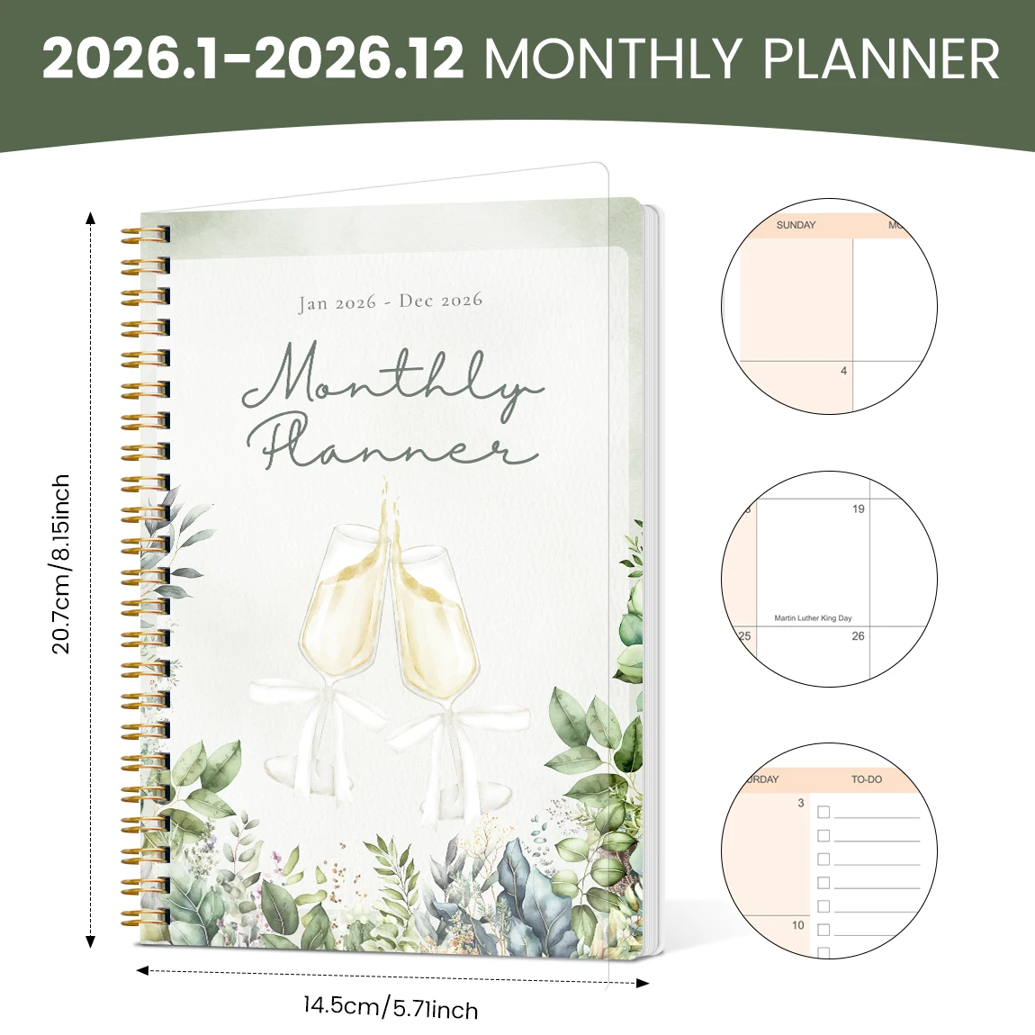 สมุดวางแผนรายเดือน A5 ปี 2026, ปกทันสมัย, สมุดวางแผนการศึกษาพร้อมบันทึกและรายการสิ่งที่ต้องทำ, เหมาะสำหรับการเพิ่มประสิทธิภาพการทำงาน, การจัดการเวลา, ของขวัญที่ยอดเยี่ยม