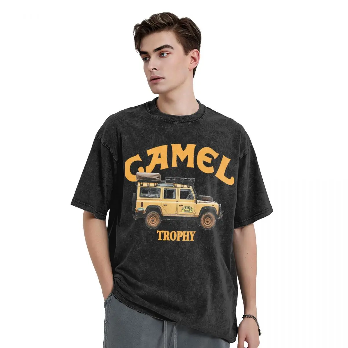 Washed T Shirt Camel Trophy Hip Hop Retro T-Shirt Harajuku Venture Streetwear Cotton Summer Tops Tops Tees Men Women