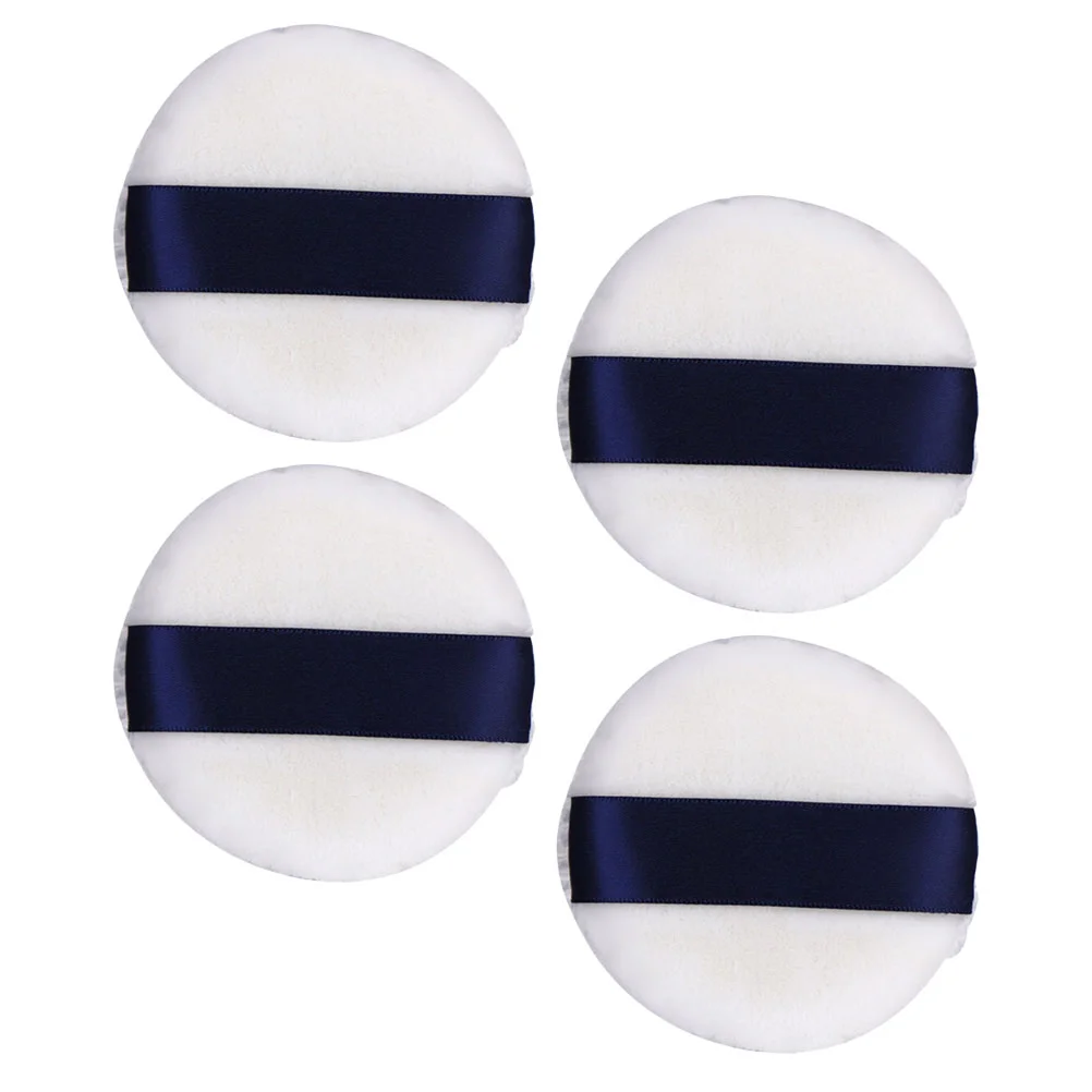 4 Pcs Dry Powder Puff Loose Makeup Tool Round Cosmetics Supply with Ribbon Sponge Small