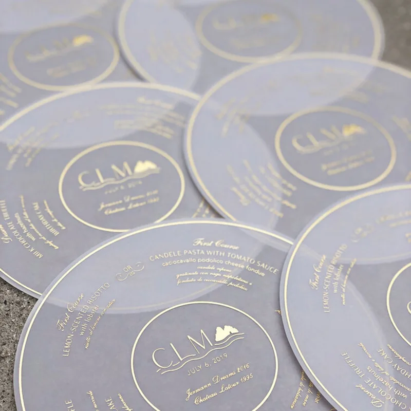 Customized High-end Tracing Paper Wedding Menu Thank You Cards Sulfuric Invitation Envelopes Plate Design Semi-transparent
