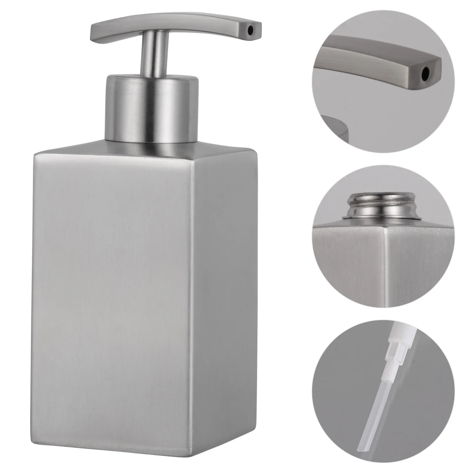 

Stainless Steel Soap Dispenser 358ml Hand Lotion Pump Bottle Refillable Shampoo Squeeze Bath Counter Top Large Mouth Easy Clean