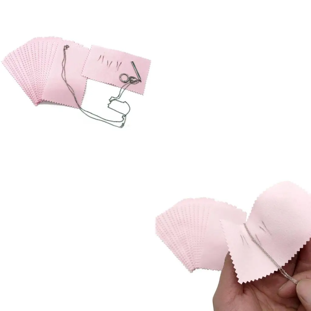 50Pcs Pink Double-sided Silver Cloth Clean Polishing Cloth for Gold Silver Diamond Jewelry Watches and