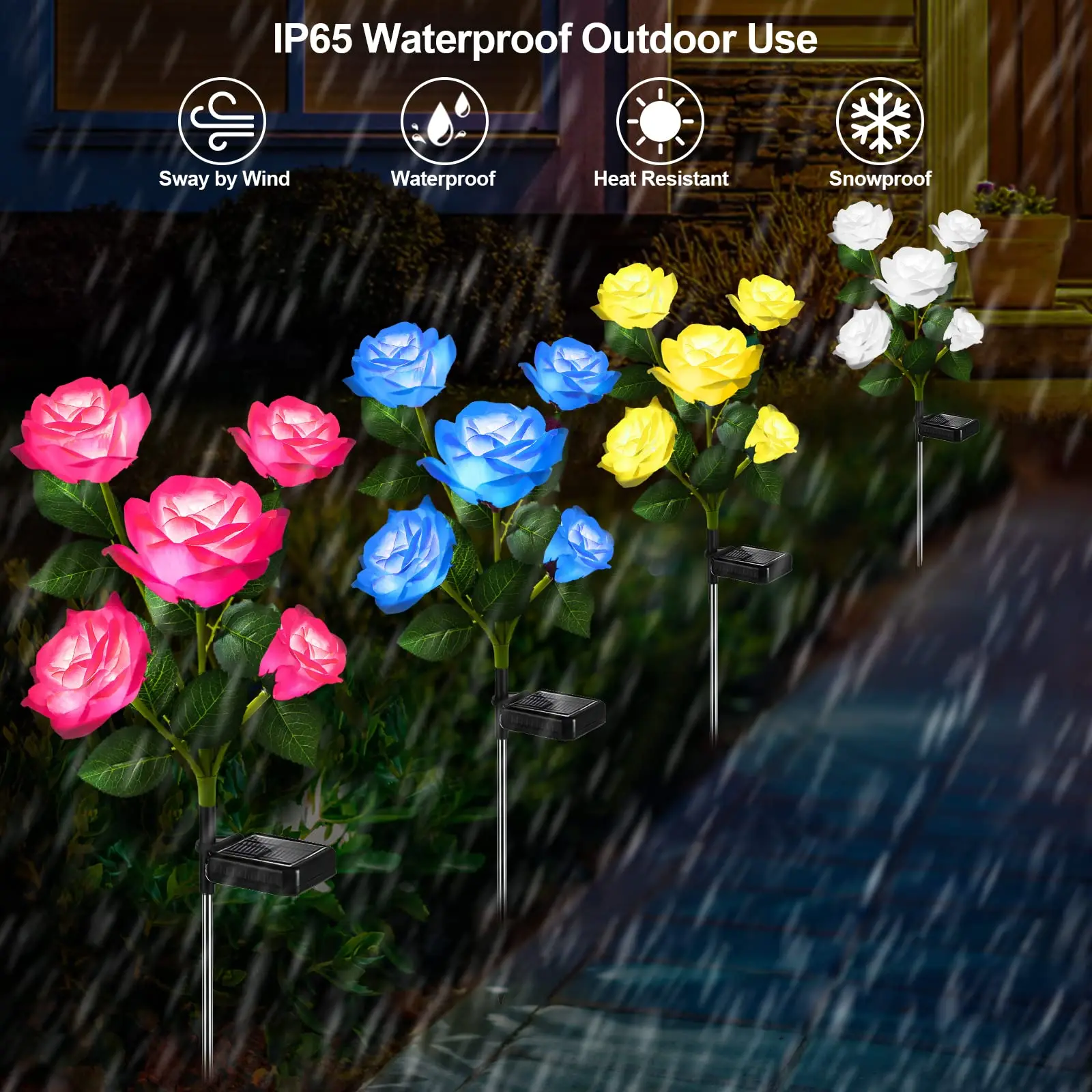 Imagem -05 - Solar Powered Flower Lights Realistic Led Roses Iluminação do Jardim ao ar Livre Decoração do Pátio Impermeável Multicolor Changing