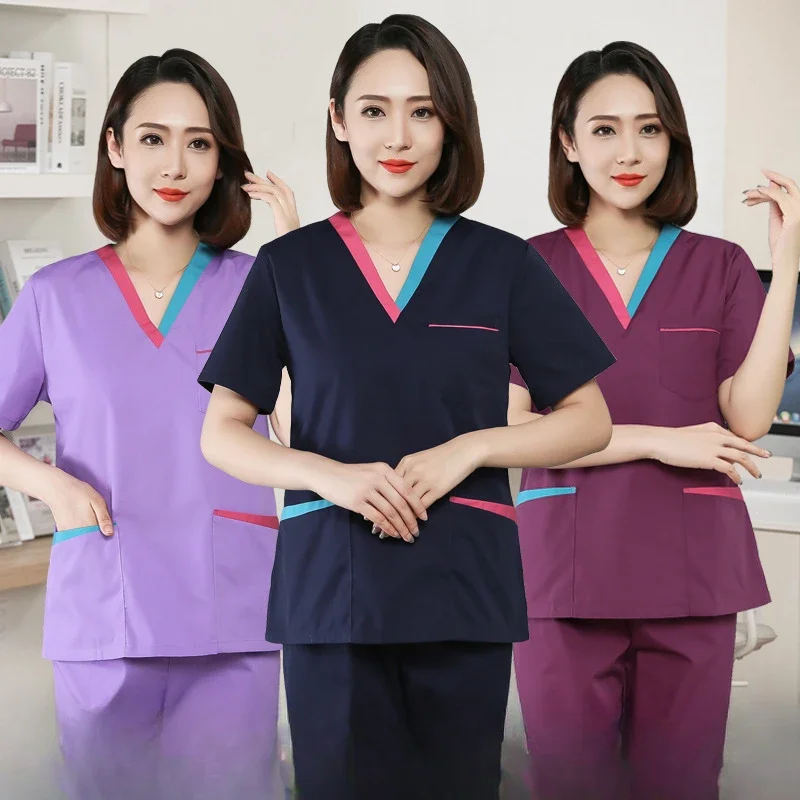 Scrub Sets Short-sleeved Women's Cotton Surgical Clothes Beauty Salon Doctor Overalls Operating Room Quick-drying Sets