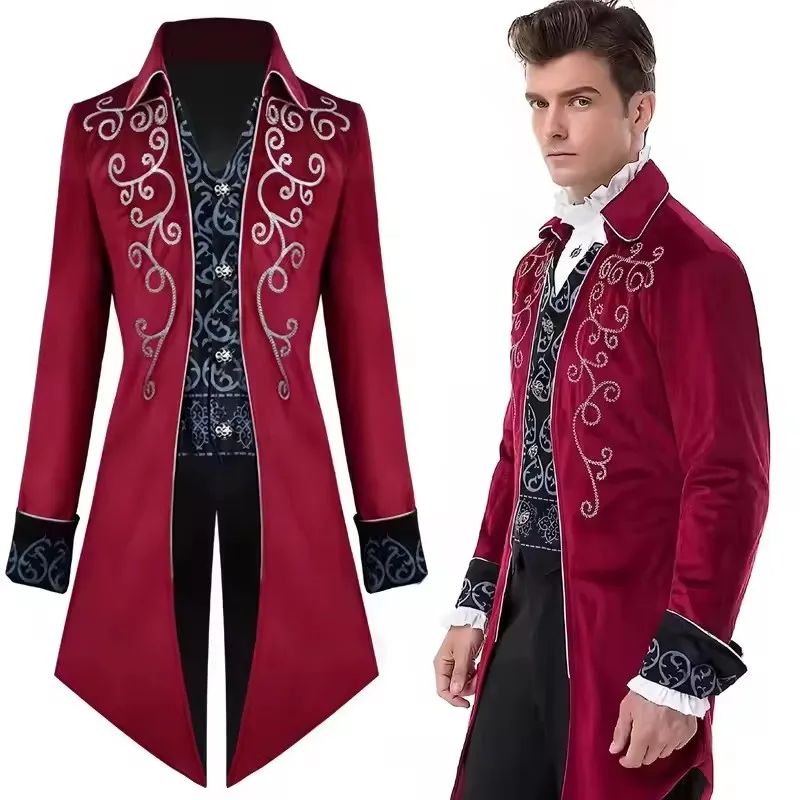 Mittelalterlicher Smoking, Steampunk, Vintage, viktorianischer Langarm-Windbreaker, mittelalterlicher Vintage-Anzug, Prinzenkostüm für Herren