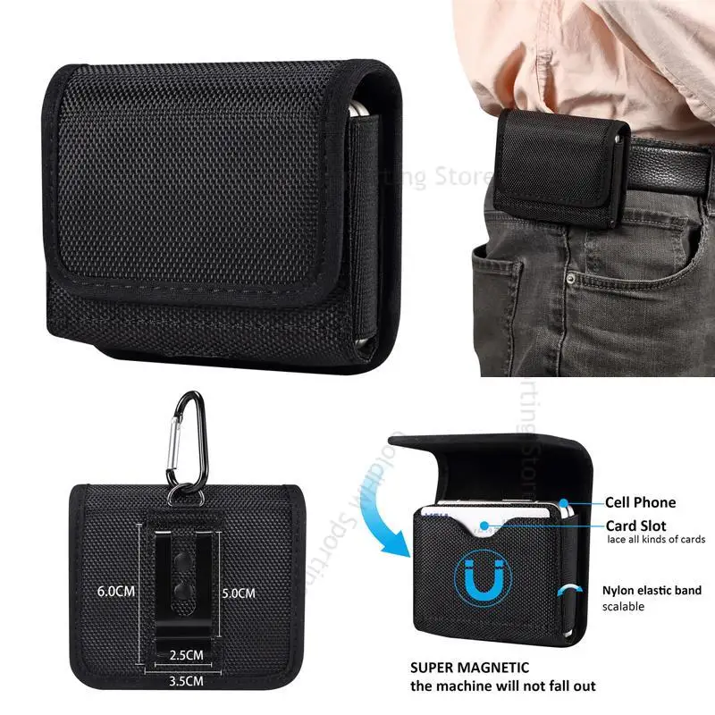 

Coque For Samsung Z Flip 5 5G Oxford Cloth Magnetic Flip Wallet Case For Galaxy Z Flip5 4 3 5G Funda ID Card Belt Clip Waist Bag