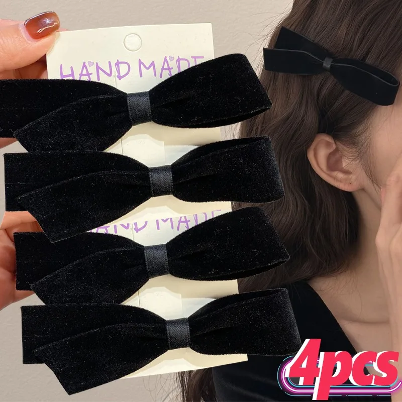 French Black Velvet Bow Hair Clip Fashion Retro Girl Barrettes Cute Women Bobby Pin Ribbon Bowknot Hairside Headwear Accessories