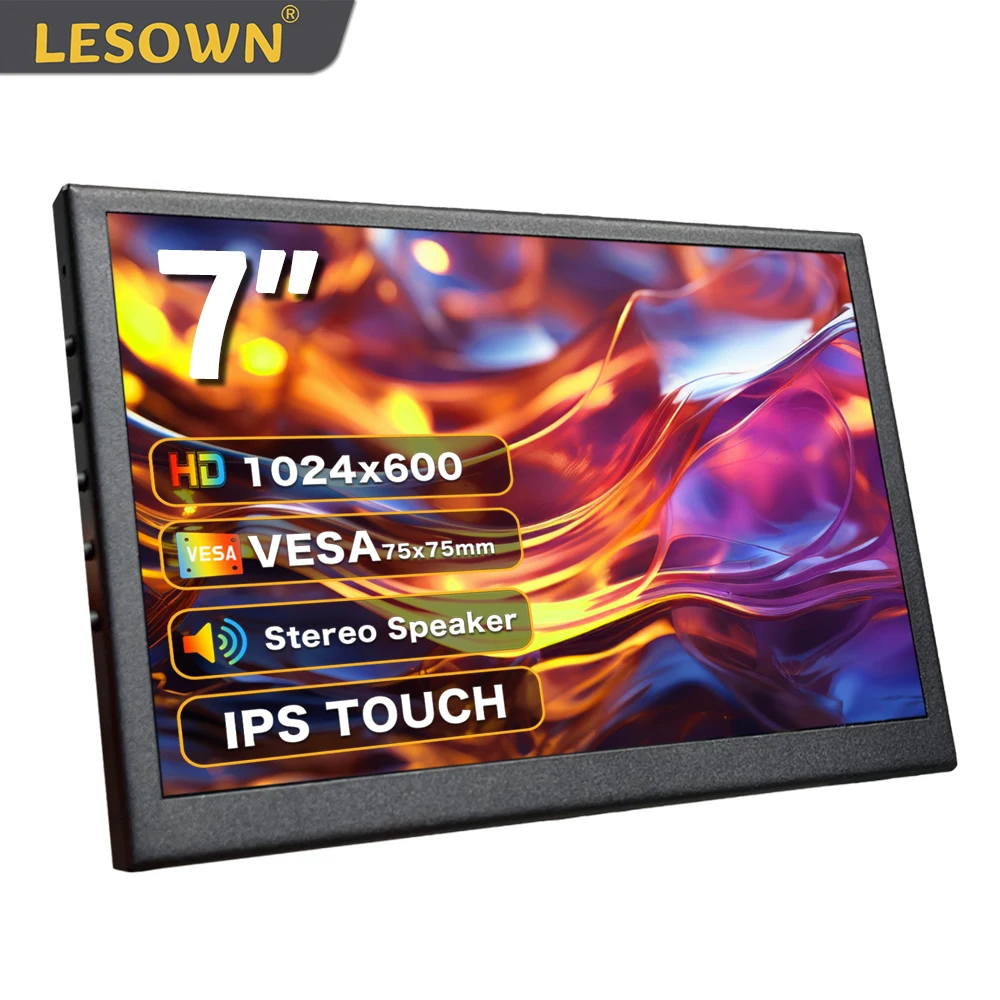 LESOWN 7inch mini Small Monitor 1024x600 HDMI IPS Screen 10.1 inch Touch Wide Computer PC Display Temperature Monitoring