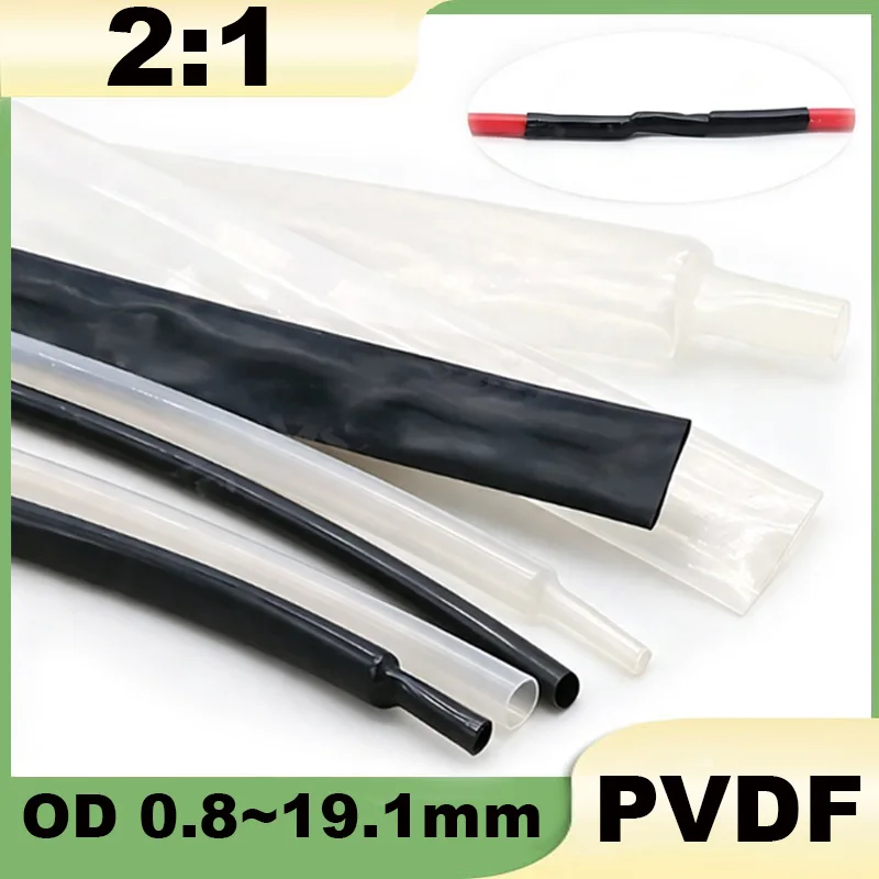 2:1 PVDF Heat Shrink Tube OD 0.8~19.1mm Black/Transparent Semi-hard High Temperature Connection Cable Insulation Sleeve