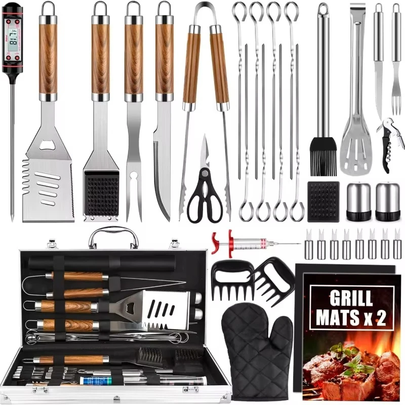 

Stainless steel barbecue set, thermometer, barbecue mat, dustproof and heat-resistant camping storage bag