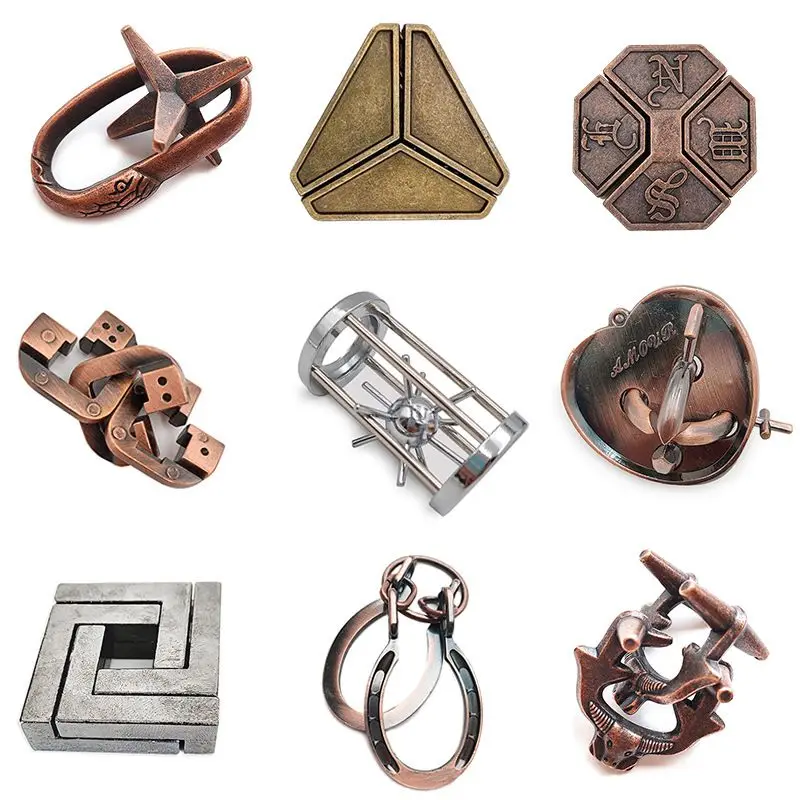 Magische puzzel Gouden naald Hoefijzer Vierkant slot Ontgrendel Luban Lock Burning Brain Kongming Lock Driehoeksketting Ontgrendel speelgoedpuzzel