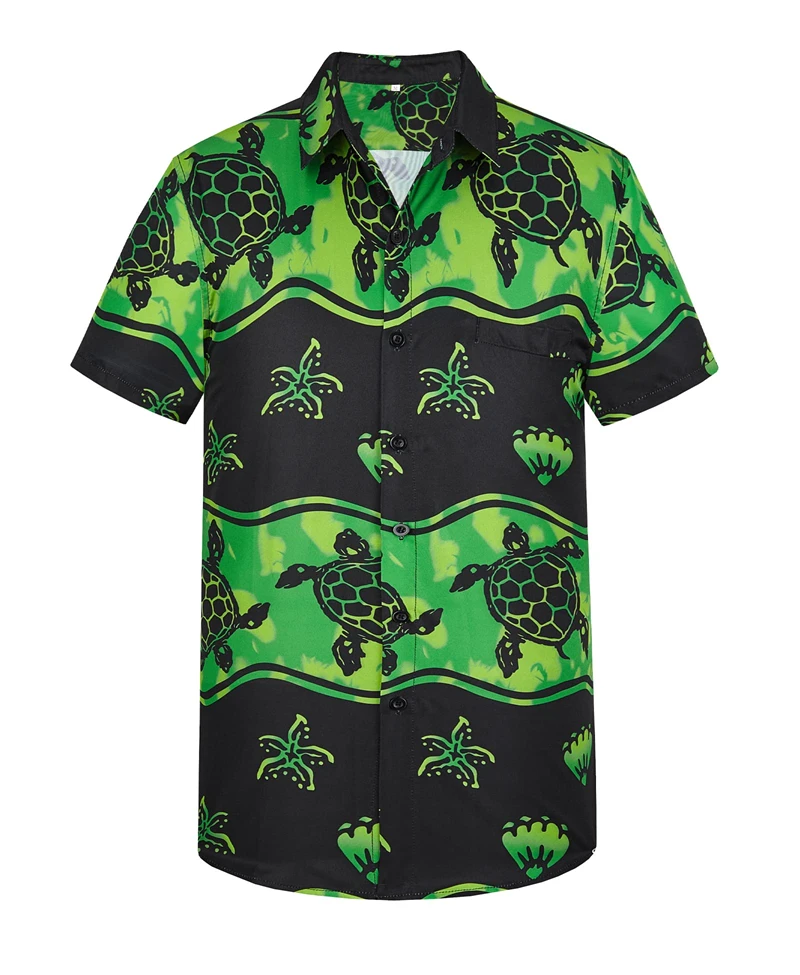 Men Shirts Hawaii Funny Print Tops New Summer Oversized T-shirt Women Whales Turtl Graphic Short-Sleeved Unisex Tops Men Clothes