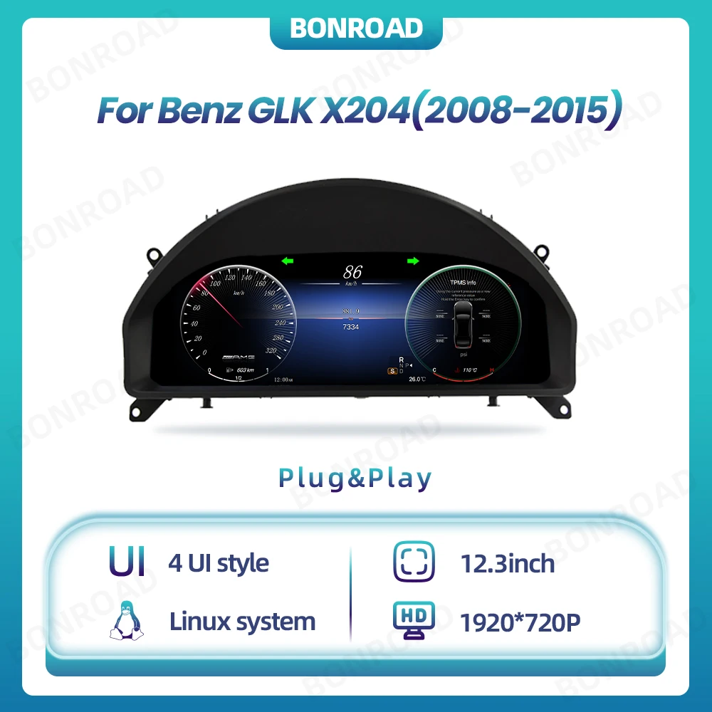 Bonroad Linux LCD Digital 12,3 ''1920*720P tablero de instrumentos de coche para Benz GLK clase X204 NTG4.0 2008-2012 yardas NTG4.5 2012-2015 sí mises velocímetro pantalla Panel de cabina