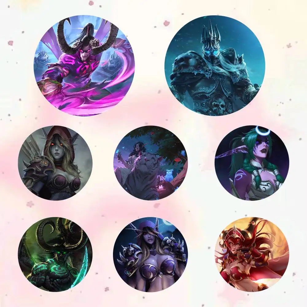 Game World Of Warcraft Oft Button Pin Creativity Manga Round Badge Cartoon Brooches For Bag Jacket Collar Decor Jewelry Gift