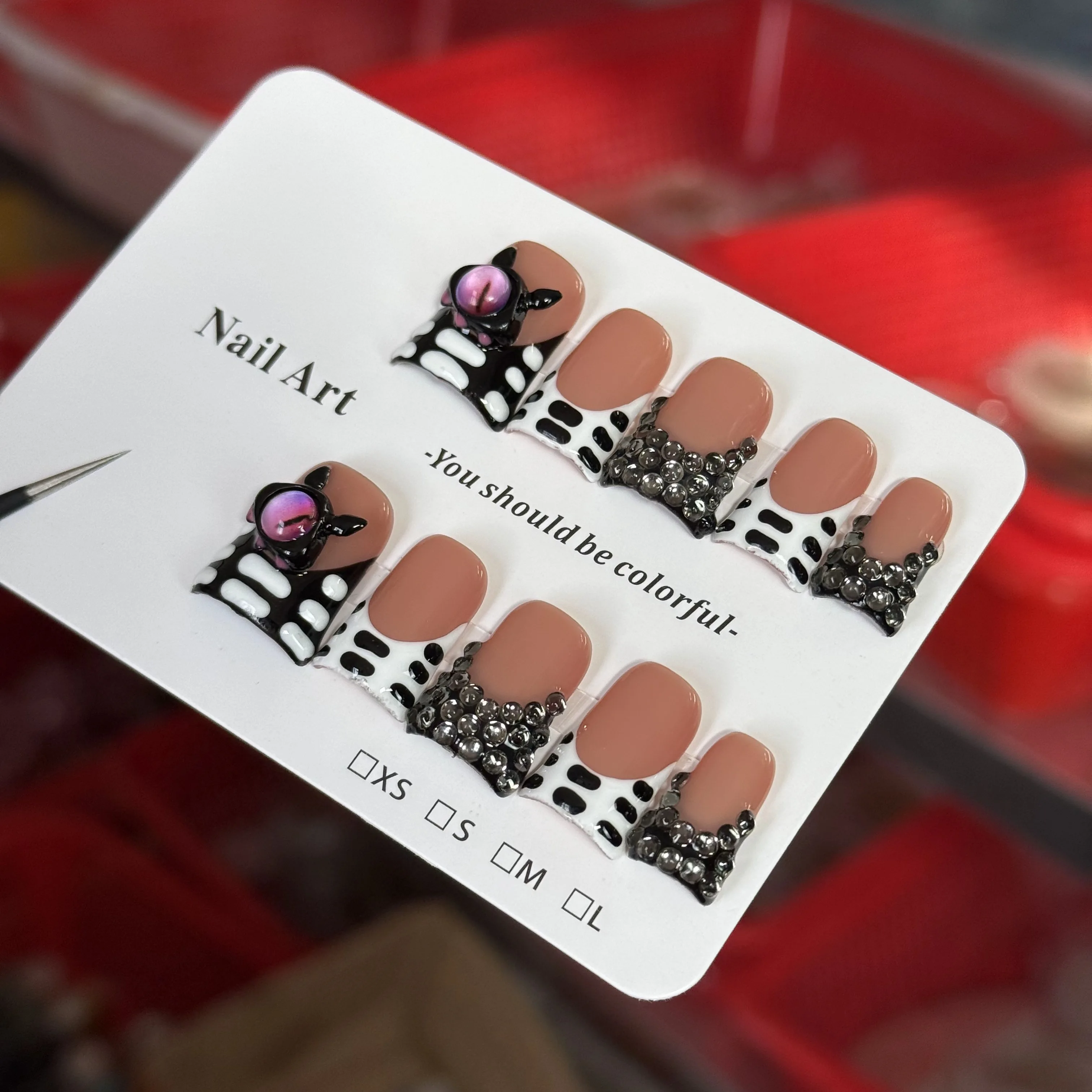 10 قطع من الطراز الحلو والرائع الراقية، طباعة حمار وحشي مرسومة يدويًا، مقترنة بعيون الشيطان، وكومة ماسية لامعة مصنوعة يدويًا