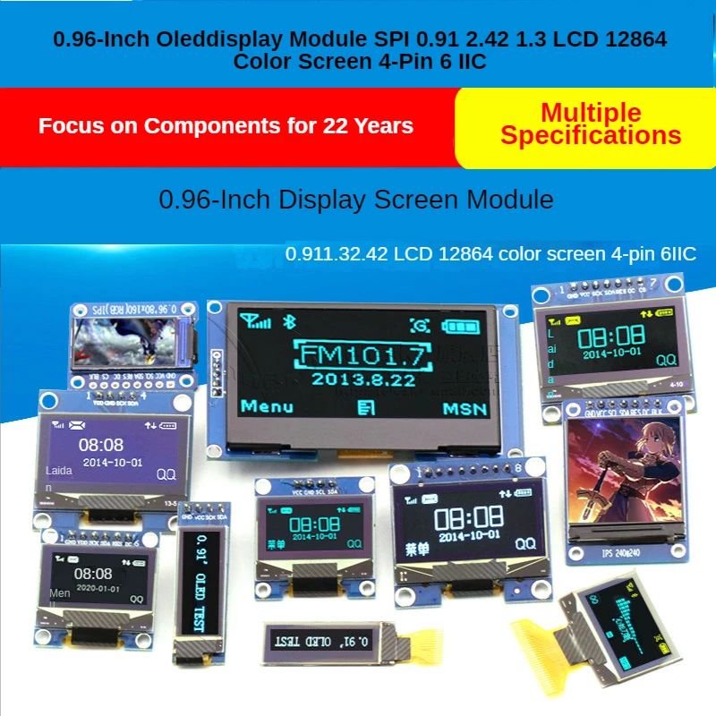 Modul Display Seri IIC OLED 0.96 Inci SPI 128X64 Layar Warna LCD Papan Layar 4-Pin UNTUK Arduino