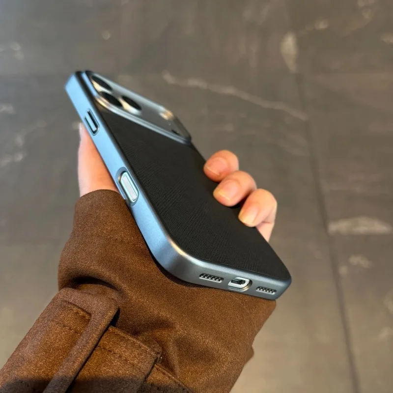 Modne etui na iPhone Air, matowe, tkane, w kratkę, z powłoką galwaniczną na ramce, obudowa na telefon iPhone Air, odporna na wstrząsy, z bumperem. — zdjęcie produktu 6