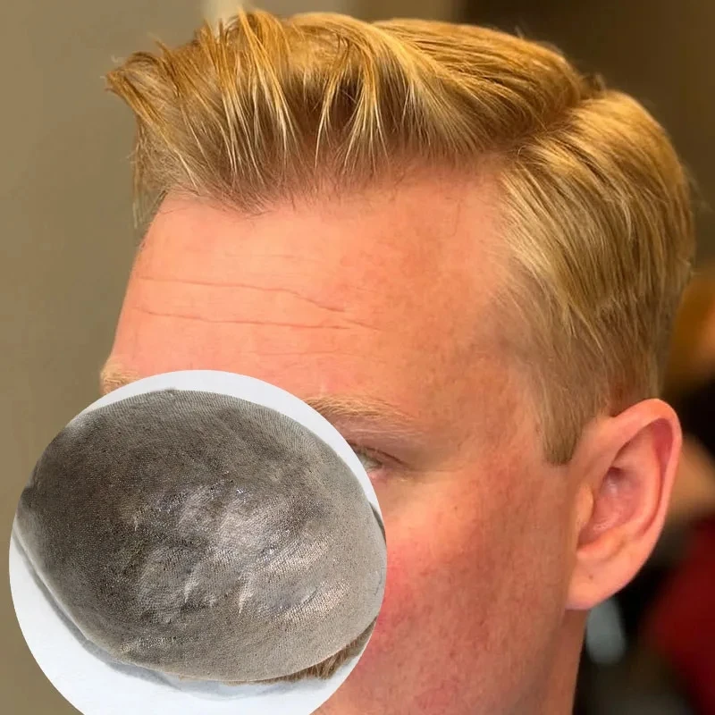

Lightweight 0.02mm Super Thinnest Invisible Hairline 22R# Premium Blonde Dark Brown Grey 1B80 565# Men's Toupee 100% Human Hair