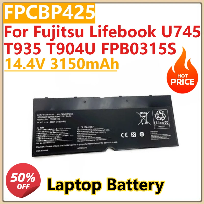 

New FPCBP425 FMVNBP232 Laptop Battery 14.4V 3150mAh for Fujitsu Lifebook U745 T935 T904U FPB0315S