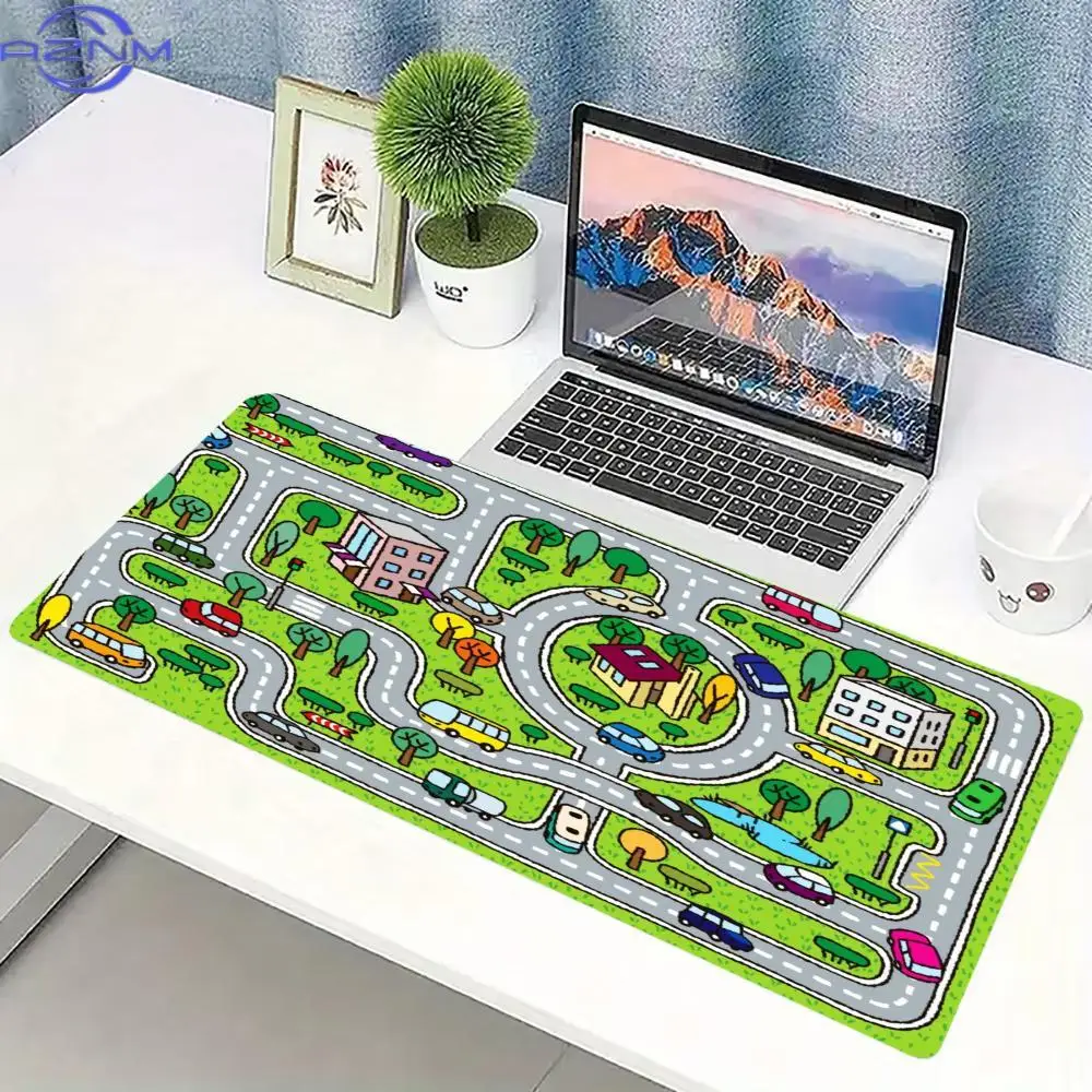 Kids Cartoon Town Road Map Desk Surface Color Gaming Area Non Slip Rubber Extended Keyboard Space Laptop Office Workstation Zone