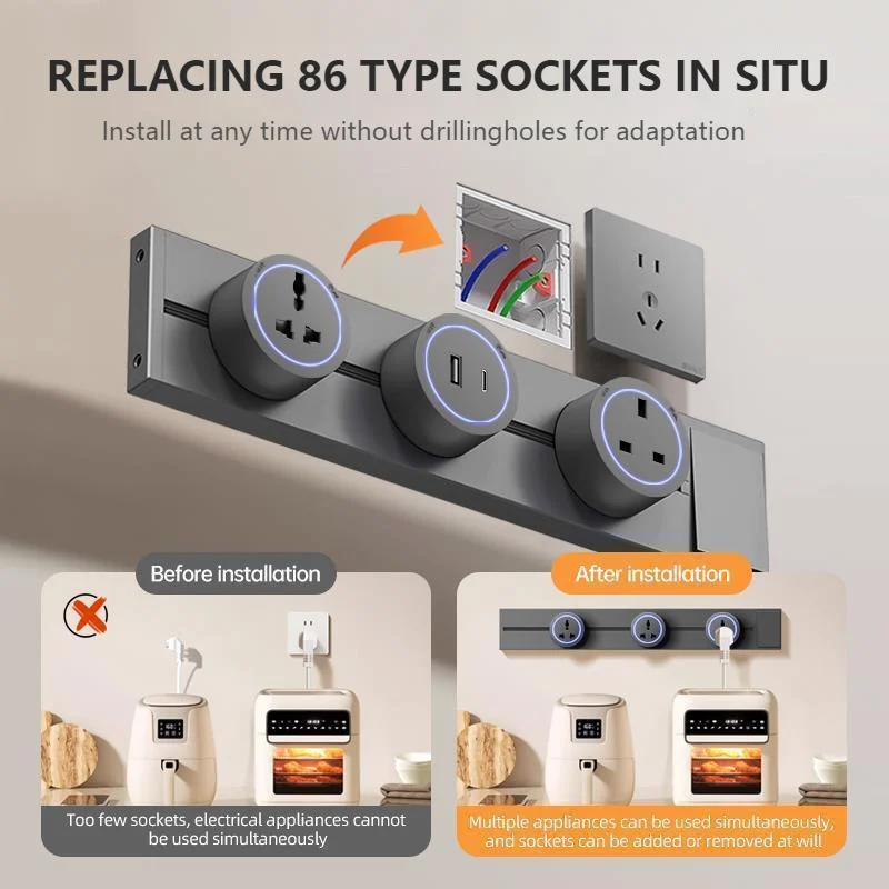 Track Socket With Switch Kitchen Wall Outlet EU US UK Universal Standard Round Romovable Adapter Plug Electrical Socket With USB