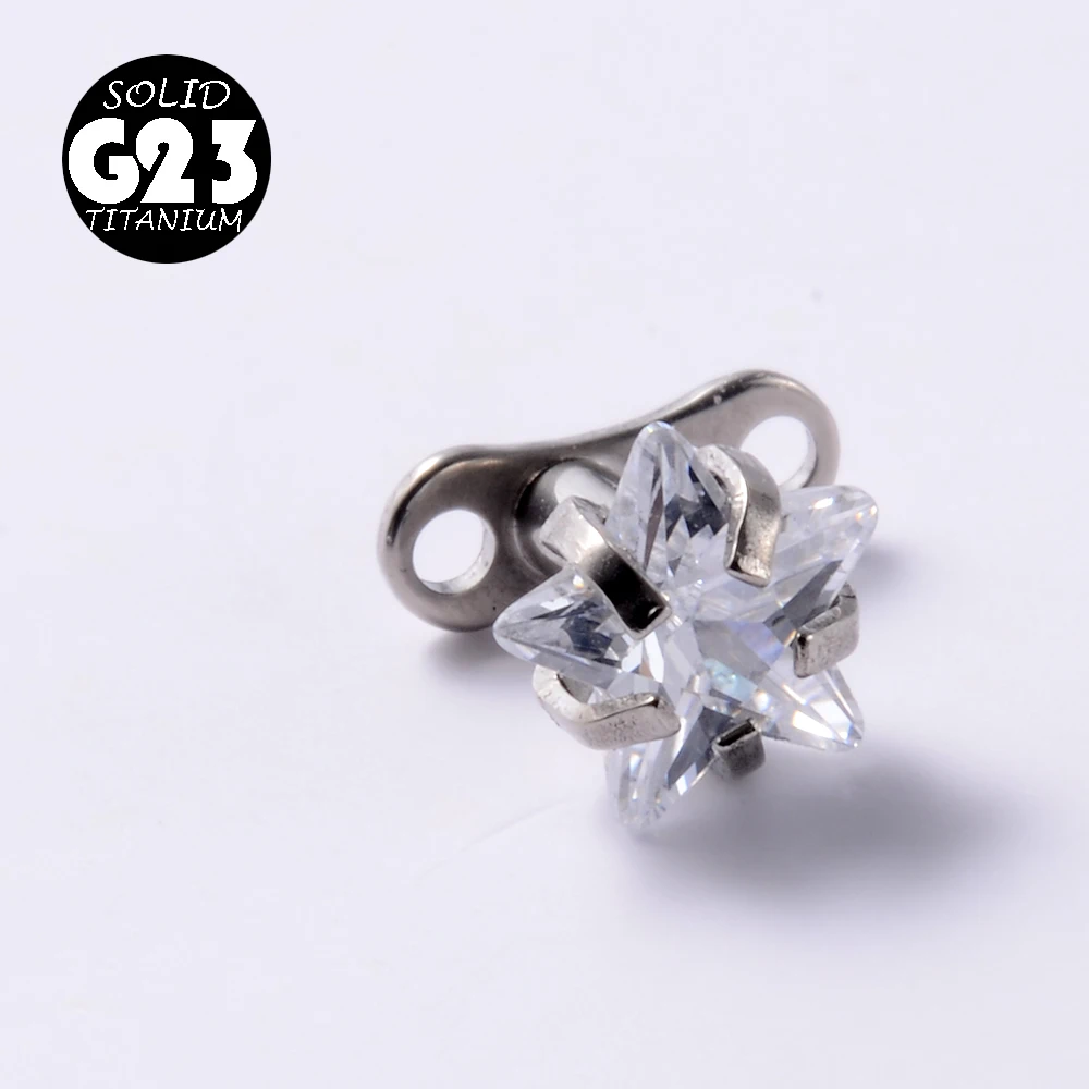 1PC 14G Grade 23 Titanium Dermal Tops and Dermal Base Internally Threaded Clear Star Heart Round Gem Top Piercing Jewelry