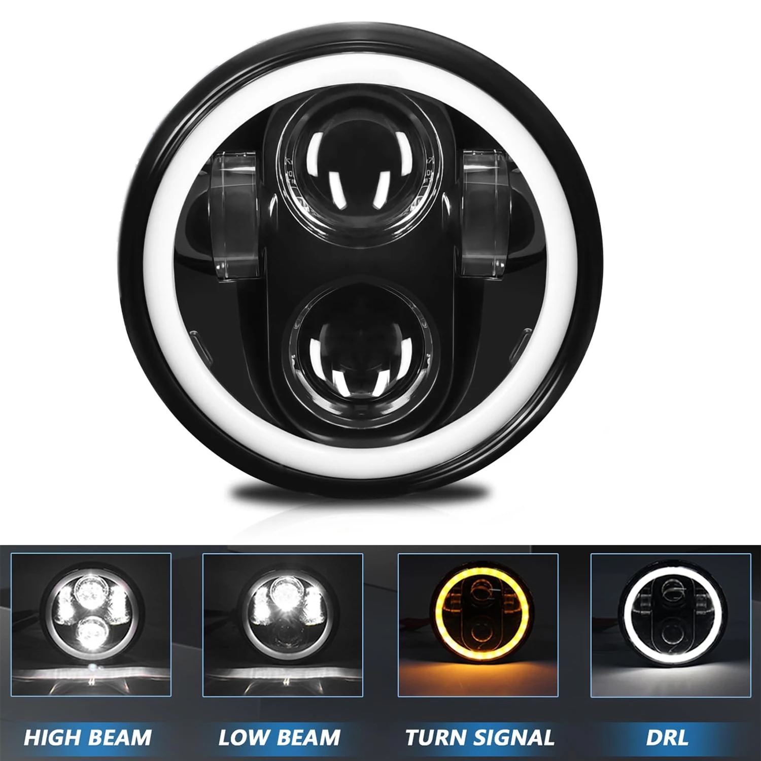 Universal 5.75 Inch Motorcycle LED Headlight Black Halo Angel Eyes DRL Head Lamp For Harley Dyna Softail Springer Motorbike