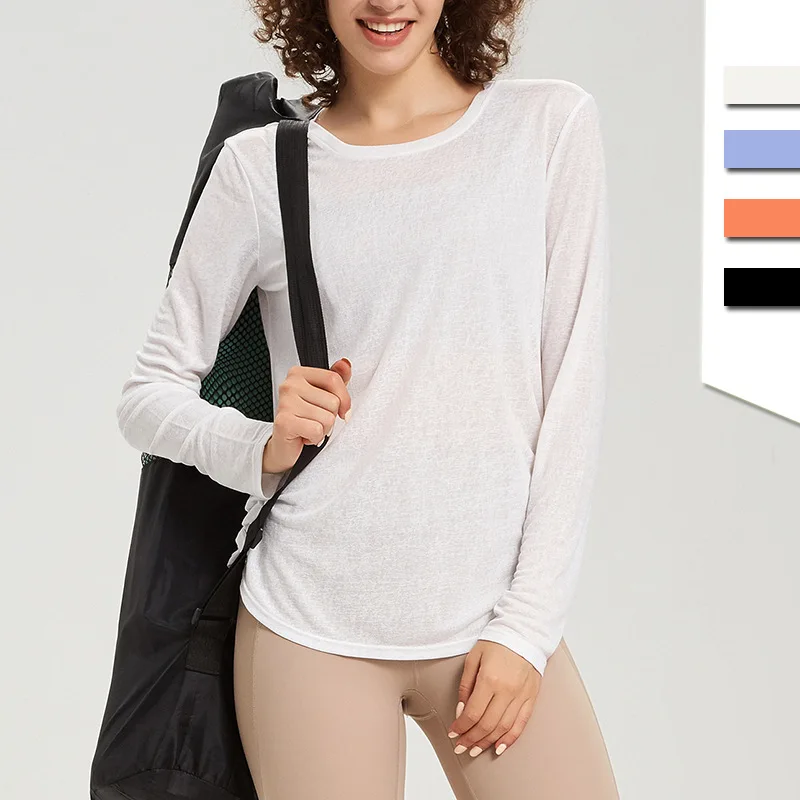 Women Thin Loose Yoga Shirt Long Sleeve T-shirt Quick Dry Running Sport Shirt Gym Workout Top Sweatshirt Fitness Blouse Pullover