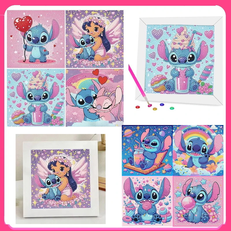 Kids Needle Diamond Painting 5D Stitch Art Mini Set DIY Cute Cartoon Big Gem Painting Set Crystal Diamond Painting New Year Gift