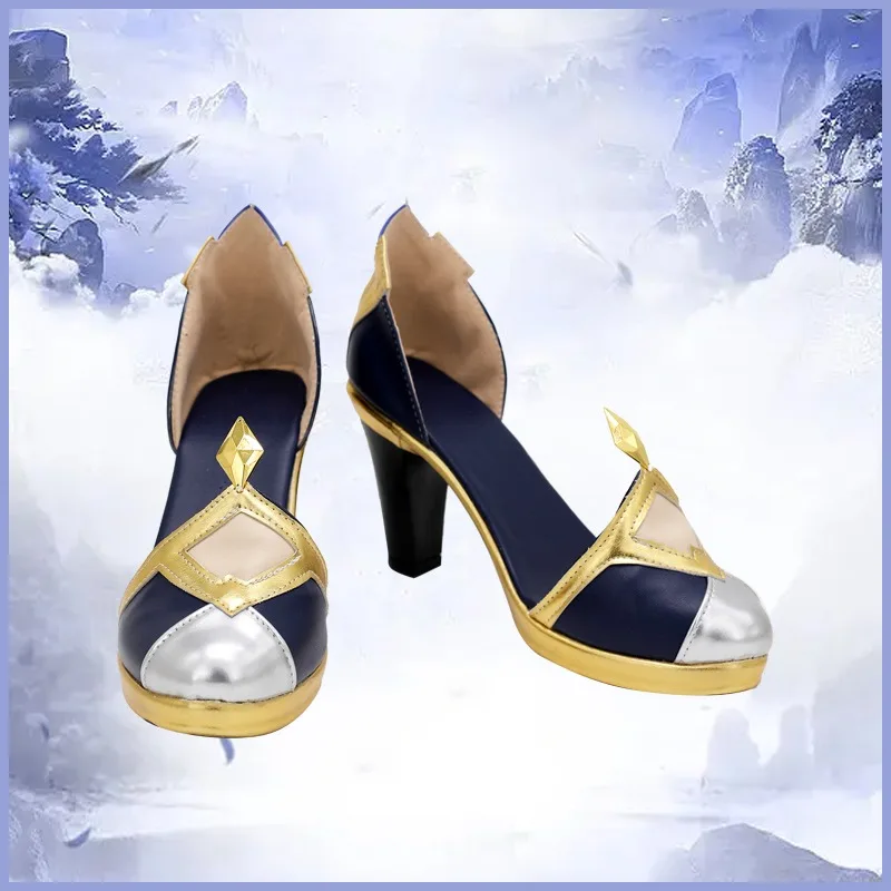 Genshin Impact Yelan Cosplay Costume Shoes Handmade Faux Leather High Heeled Shoes