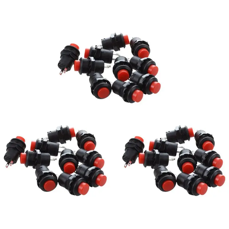 SHGO-30 Pcs Latching Action SPST Round Red Push Button Switch AC 125V 3A
