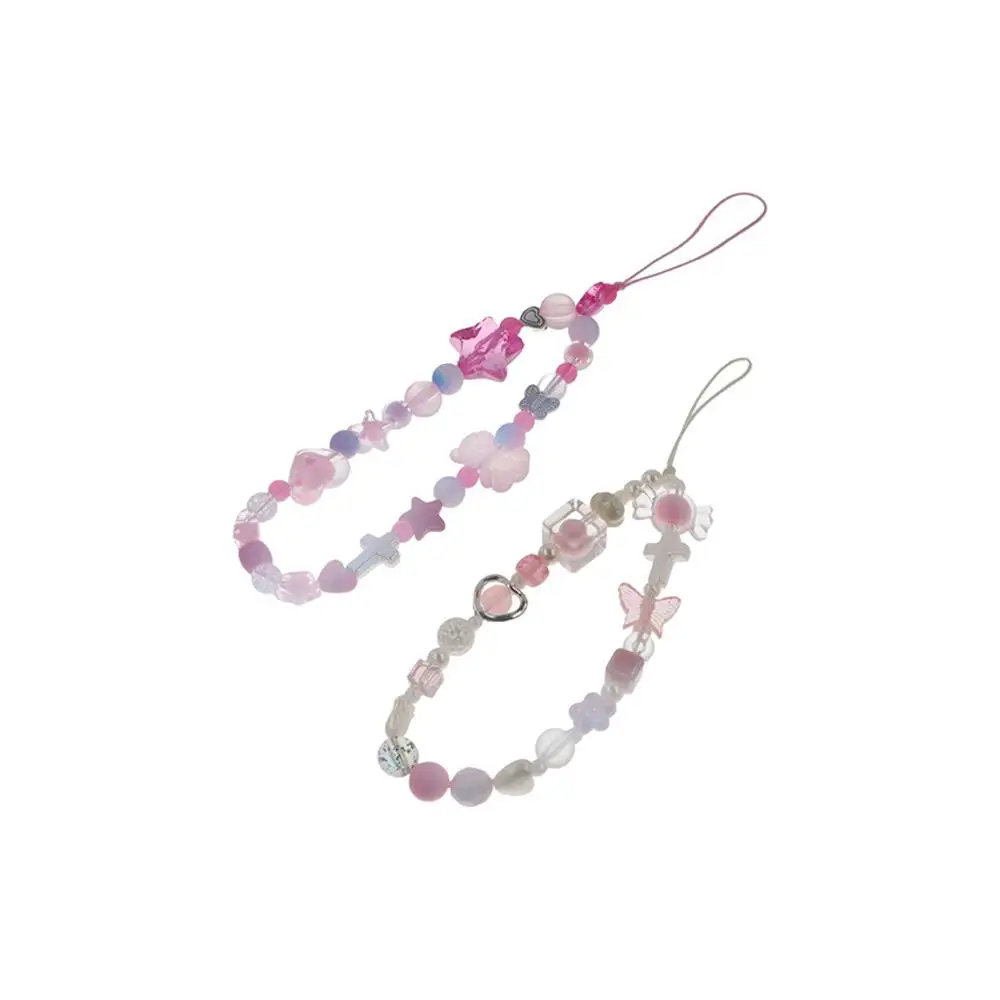 

Lovely Sweet Cool Y2k Phone Lanyard Heart Star Buttfly Style Cool Girl Phone Chain Pink Pearl Bear Phone Pendant Camera