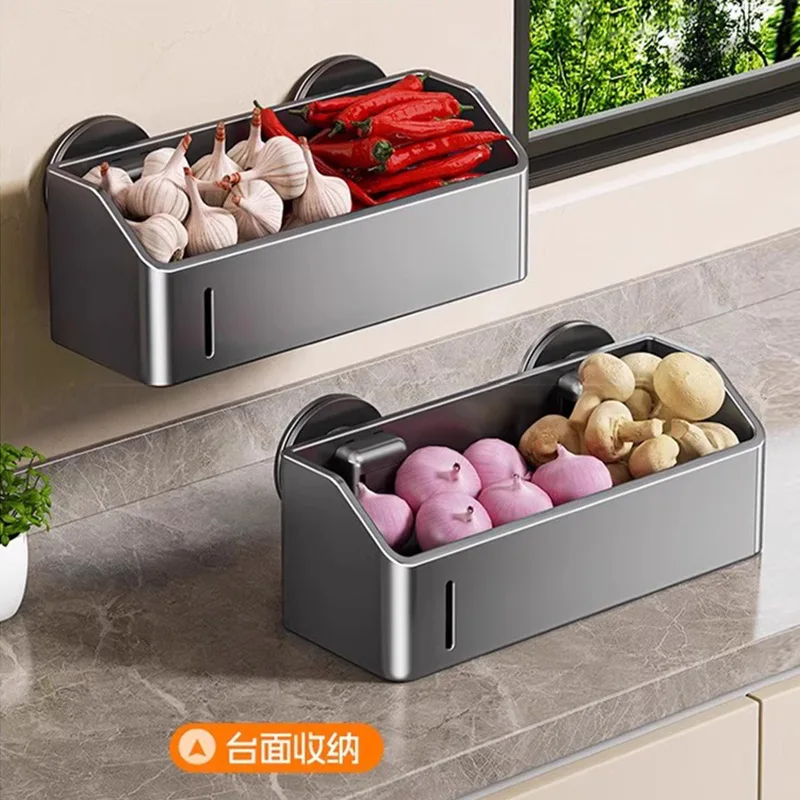 

Настенная полка для хранения зеленого лука, имбиря и чеснока, кухонная многофункциональная корзина-органайзер без перфорации для специй, трав