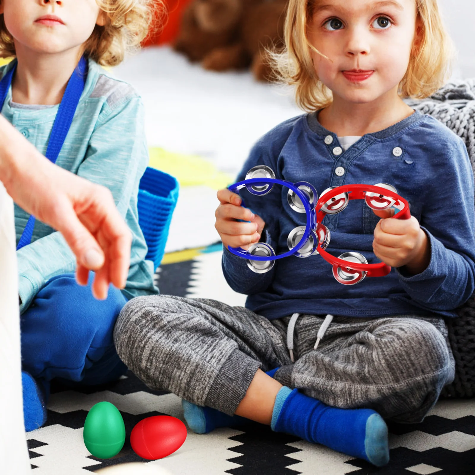 

8Pcs Kids Musical Instrument Set Half Moon Tambourine with Egg Shaker Portable Percussion Kit for Toddlers Hand Eye