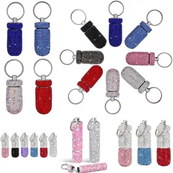 Retro Full Rhinestone Zinc Alloy Medicine Bottle Pill Box Tablet Holder Sparkling Pill Box Mini Pill Holder Organizer Keychain