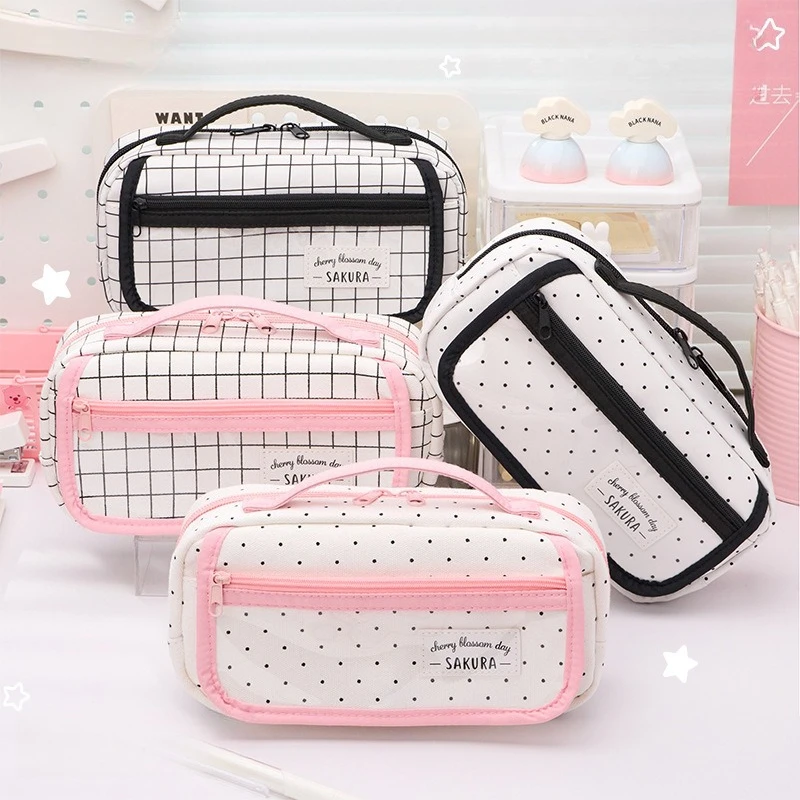 Multifunctional Stationery Box Simple and Creative Middle School Student Girl Canvas Large Capacity Pencil Case Pencil Case