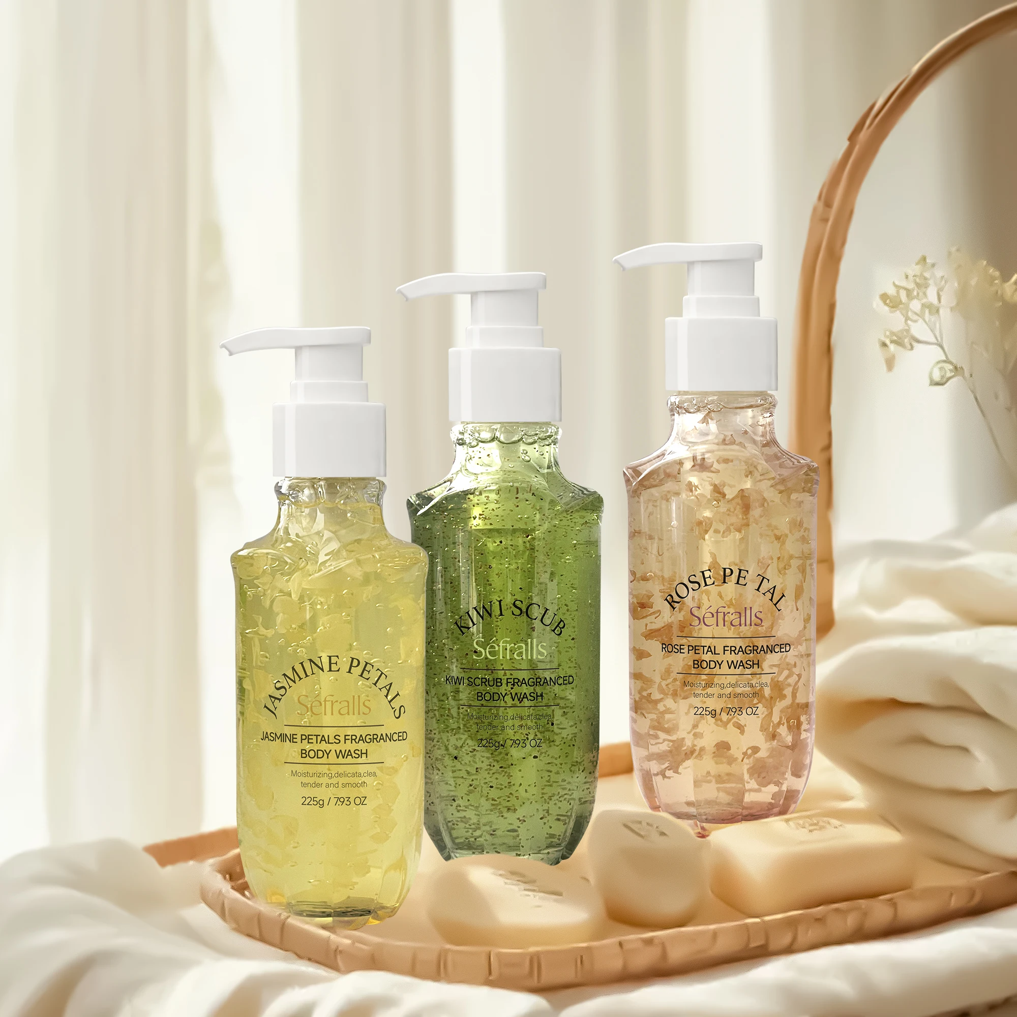 Séfralls Petal Fragrance Body Wash Set 225g*3st Diep schoon en compact schuim Gemakkelijk schoon te maken en blijvende geur