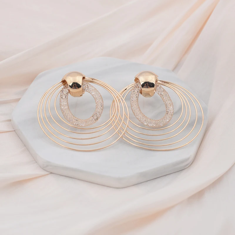 Big Round Multilayer Circles Drop Earrings Wire Spiral Geometric Metal Exaggerated Wedding Party Jewelry Pendientes