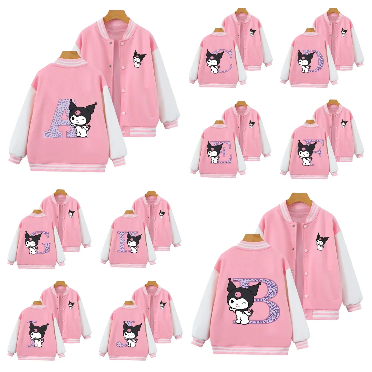 

Kuromi Anime Letter A-Z Children's long-sleeved Sanrio autumn baseball uniform Clothes Girly Heart Clothes Kawaii Birthday Gift