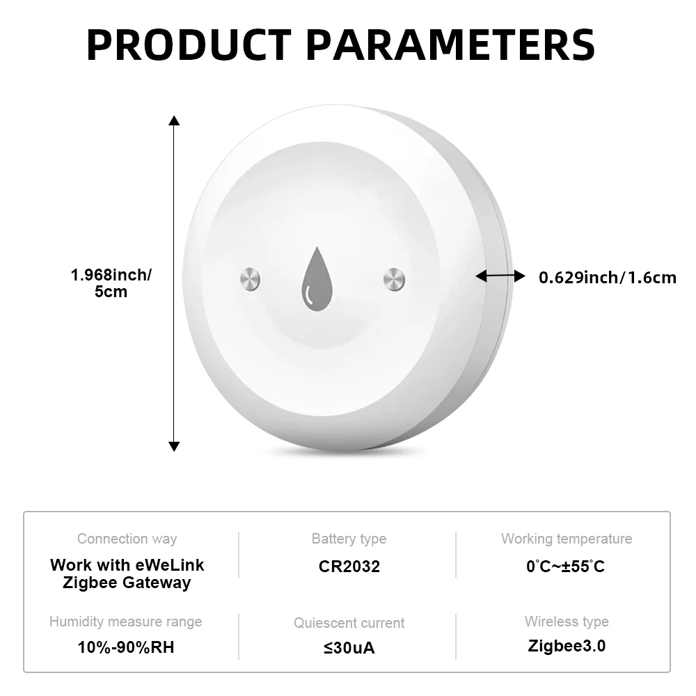 ZigBee capteur d'eau détecteur de fuite alarme de fuite d'eau d'inondation pour cuisine/salle de bain eWelink App contrôle besoin de passerelle Zigbee