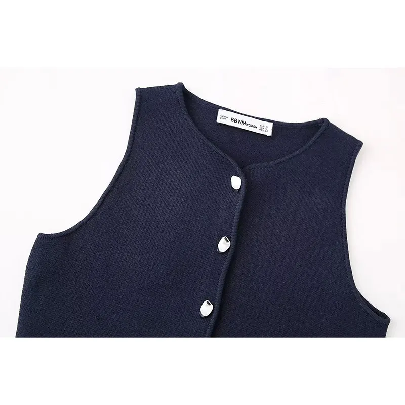 Short Waistcoat Women Fashion Spring Summer Knitted Sleeveless Tank Top European and American Style Sexy O Neck Button Woman Top