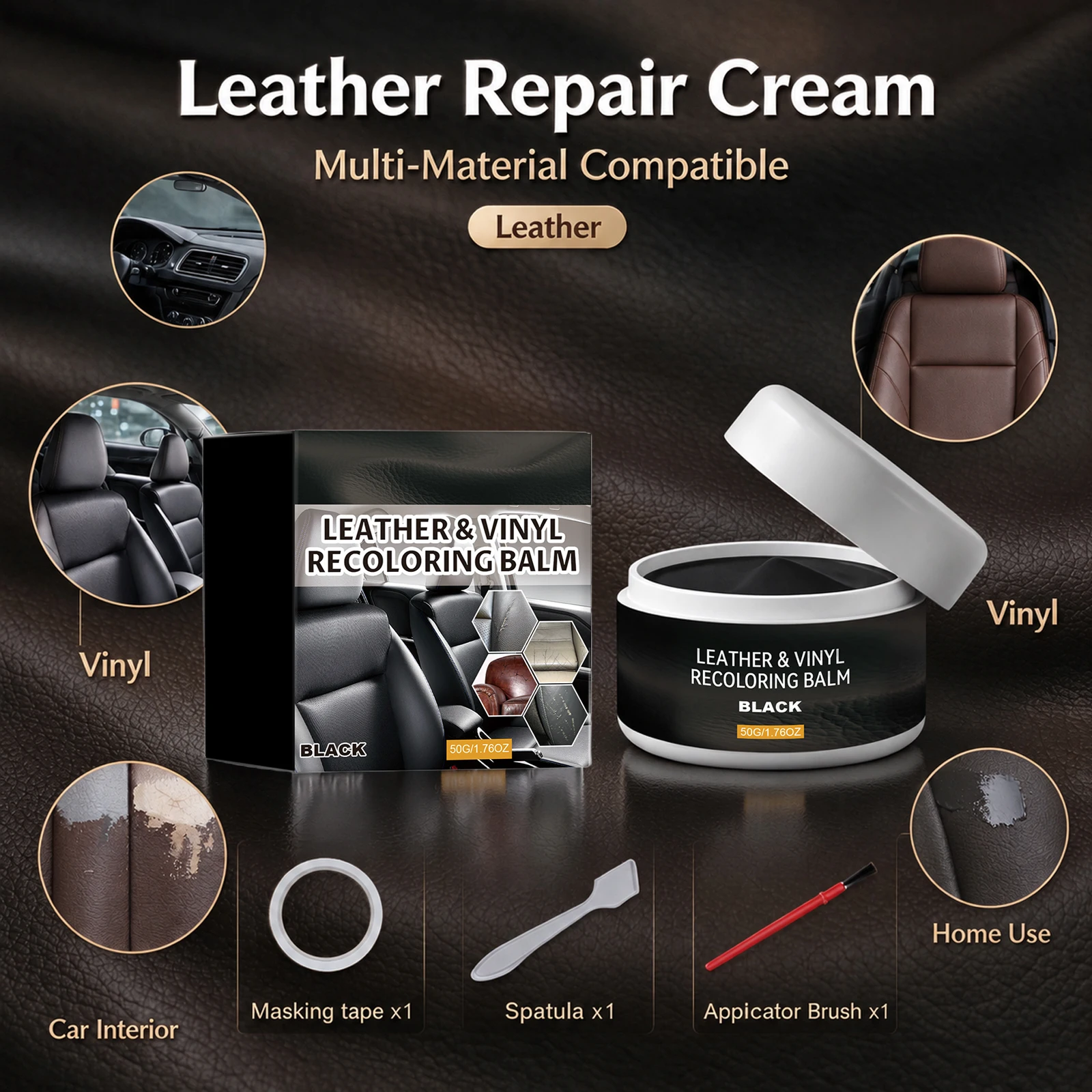 Leather Repair Balm for Dark Brown Medium Brown Grey Black Restores Faded Area and Fills Light Scratches Leather Restoration Kit