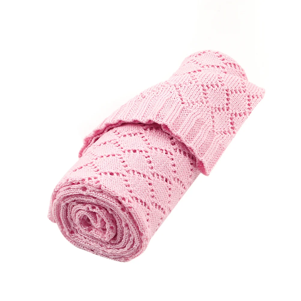 Baby Autumn Winter Blanket Windproof Baby Stroller Blanket Knitted Hollowed-out Blanket (Pink) baby blanket