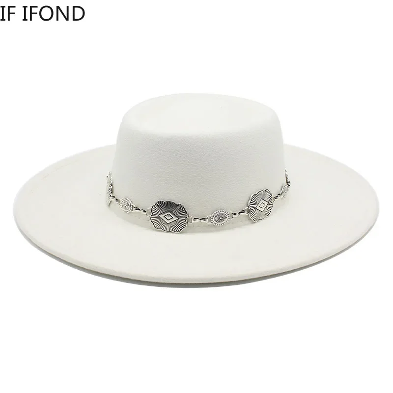 British Style Fedora Hats For Women 9.5CM Big Brim Luxury Belt Band Felt Jazz Hats Wedding Dress Formal Cap