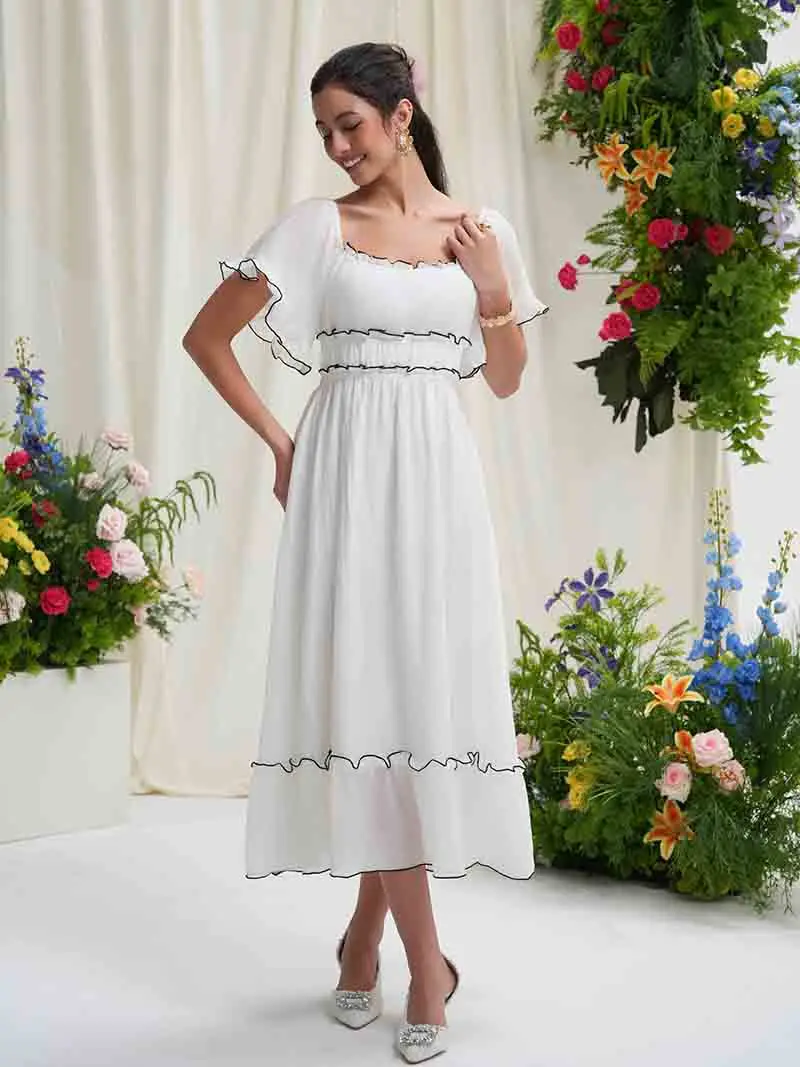 Robe longue sexy à manches courtes pour femmes, tenue de Rhélégante, dos nu, transparente, blanche, bleue, été, 2025