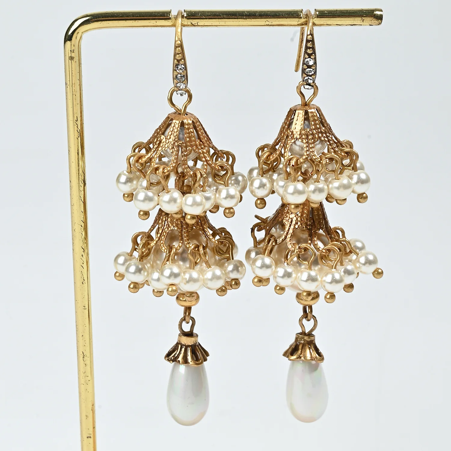 Vintage Drill Ball Pearl Tassel Earrings Antique Brass Plated Earrings Pavilion Lantern Jewelry Valentine's Day Gifts for Women