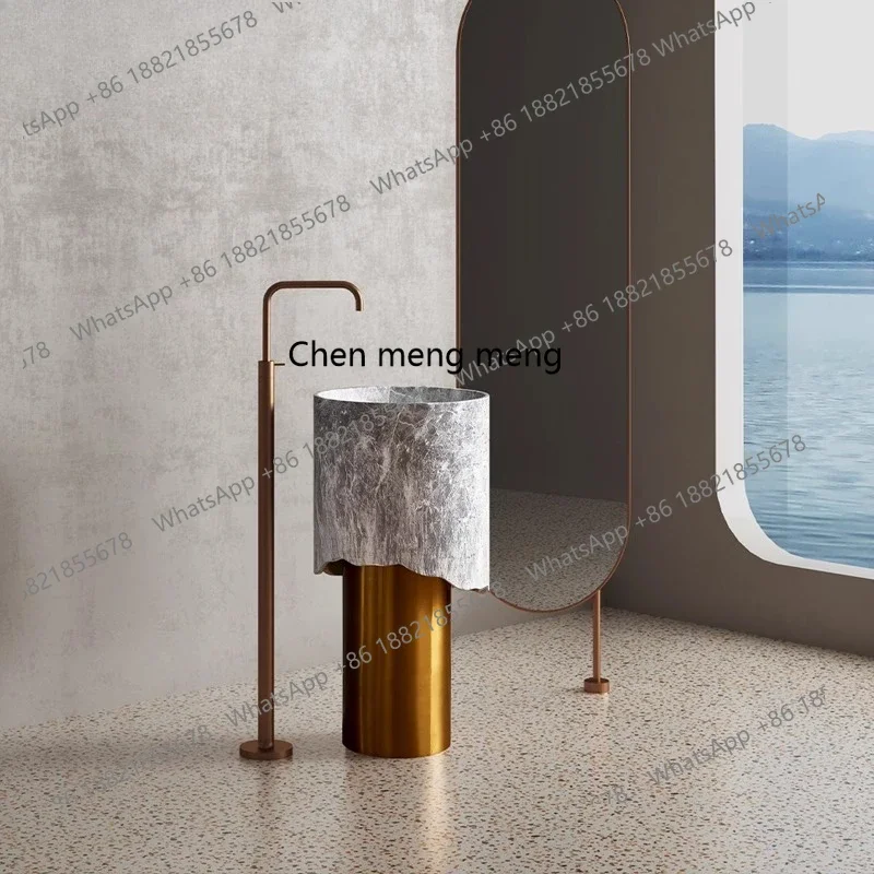 X  Stainless steel column basin villa commercial art washstand marble pattern personalized vertical washbasin