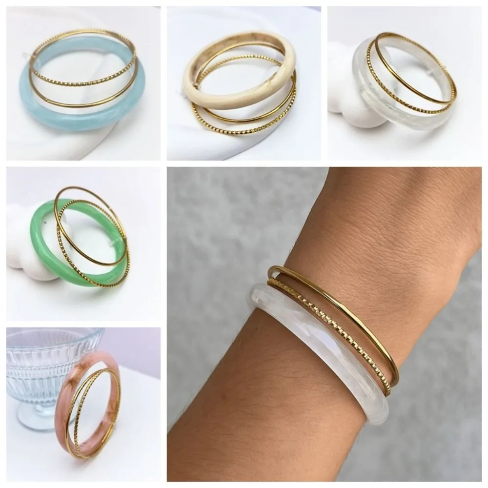 3 قطعة/المجموعة خمر الاكريليك لطخة أساور البوهيمي الراتنج بسيط جولة أساور فاسق الفولاذ المقاوم للصدأ الرجعية اليد الدائري النساء الرجال #4