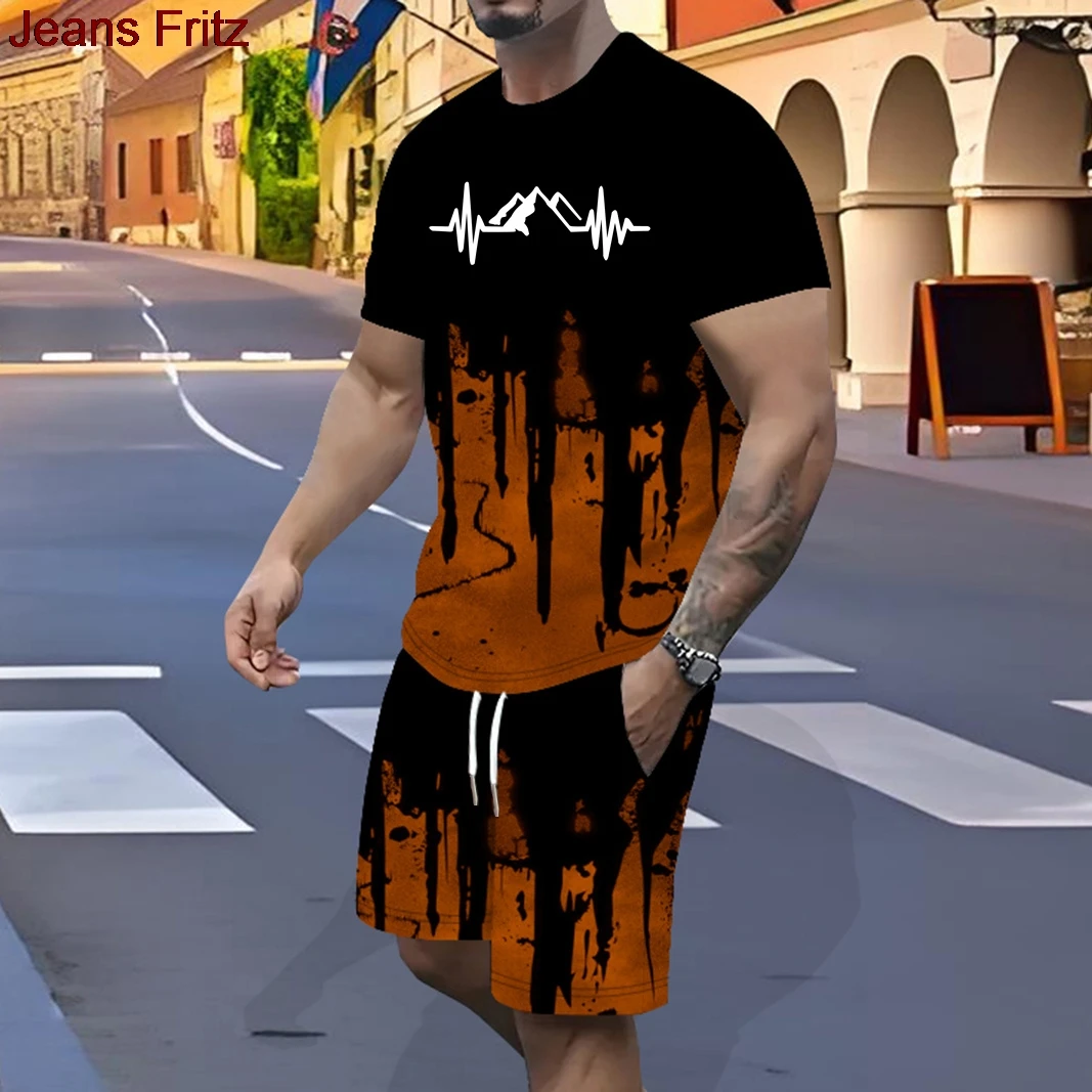 Men's Sports Suit Polyester Men's T-shirt Set Quick-drying Gradual Two Piece Set Of Pants And T-shirt Hawaiian Y2k Leisure Suits